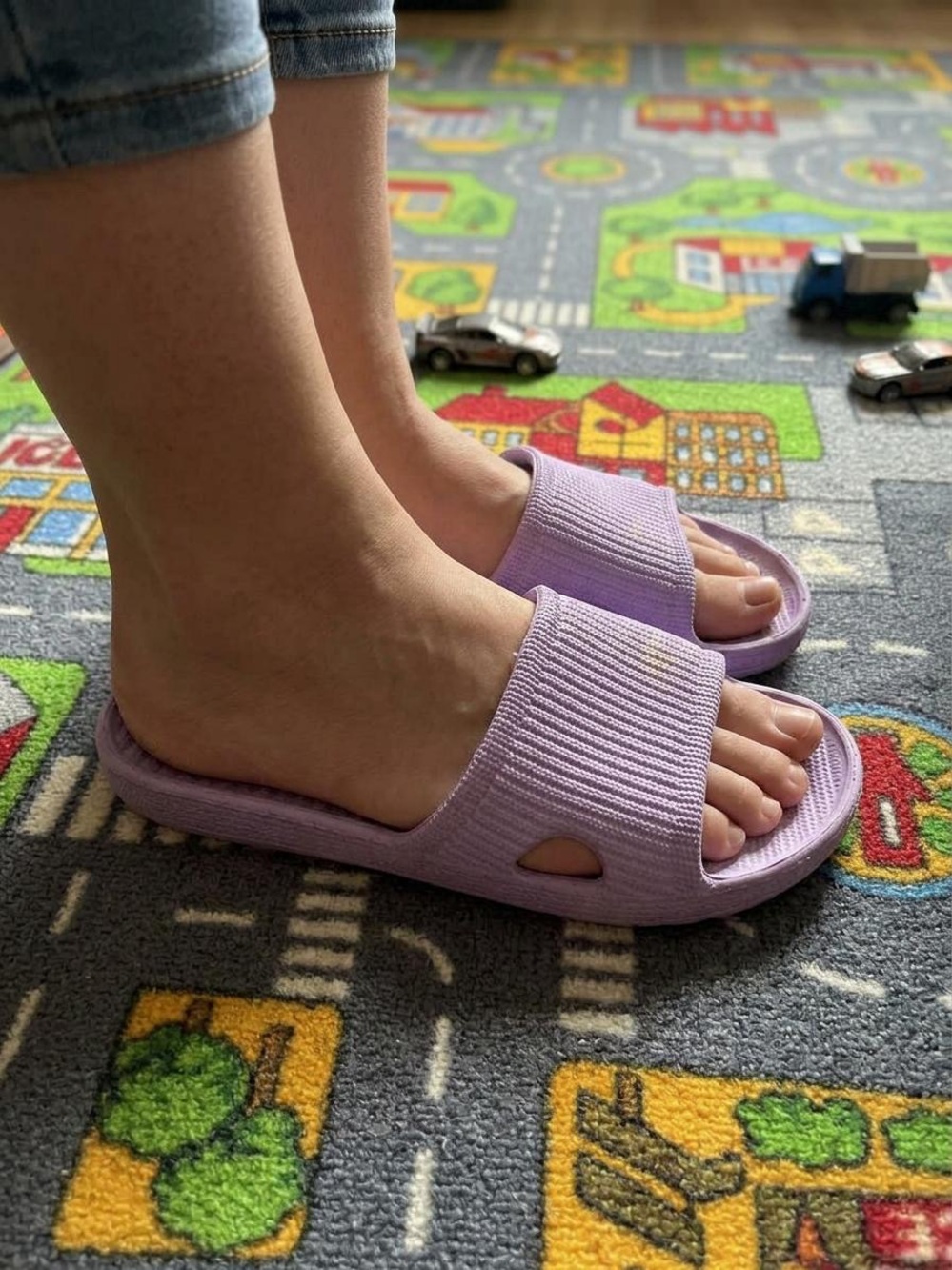 Ribbed Lilac Slide Sandals for Women